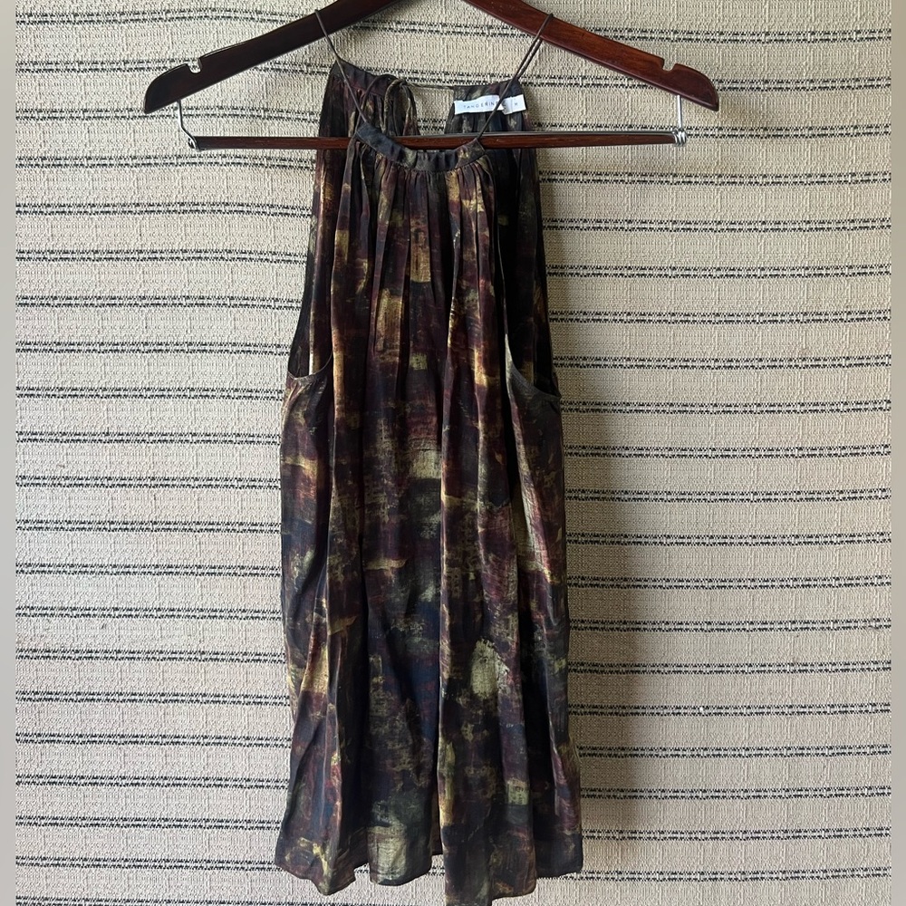 Tangerine NYC High Neck Bouse in Black and Gold Pattern
